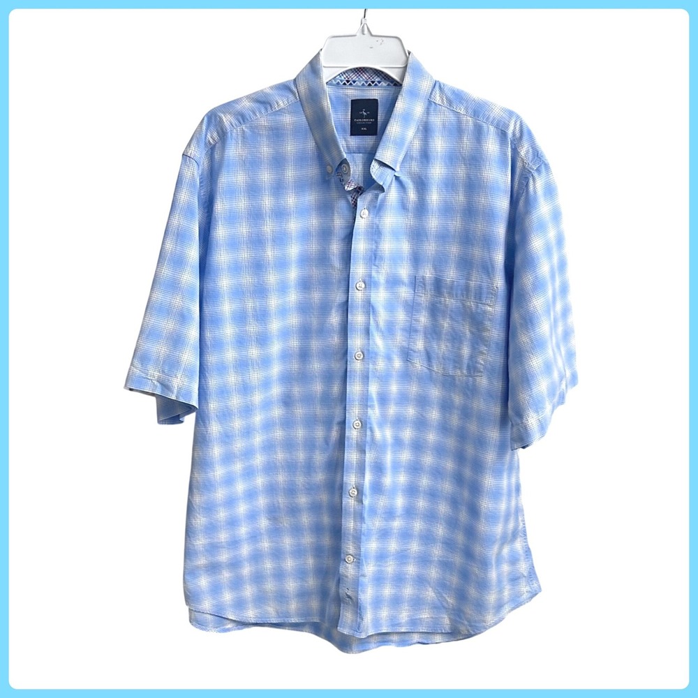 TAILORBYRD COLLECTION Mens Light Blue White Plaid Button‎ Down SS Shirt XXL